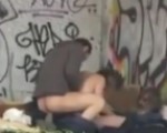 Homeless people having a threesome