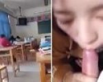 Slut sucks cock in classroom