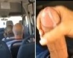 Slut strokes cock in bus