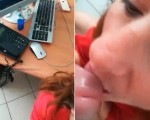 Office girl does quick swallow